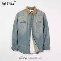 Tooling Double Pocket Denim Shirt Male Long Sleeve Loose Retro Make Old Thick Lining Mens Fall Mens Jacket Tide