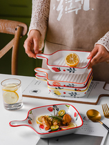 Nordic style Japanese single handle ceramic baking tray Baked rice oven special creative tableware Net Red household breakfast salad plate