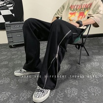 High Street Wind Casual Pants Men Side Zip Port Wind Loose Straight Barrel Broadlegged Pants Boomers 100 Hitch Sport Pants