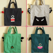 Cute little monster canvas information bag review bag Shoulder portable shopping bag sundries cloth bag