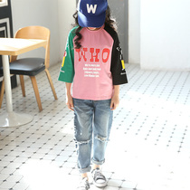 Girls T-shirt 2021 summer new Korean version of the childrens short mid-sleeve seven-point sleeve childrens base shirt coat tide
