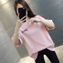 Pink short-sleeved T-shirt womens 2021 new fashion t-shirt womens t-shirt summer European goods womens half-sleeve cotton top