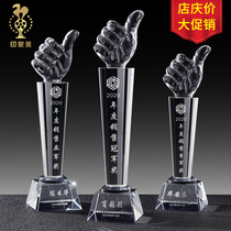 Crystal trophy Custom thumb sales insurance Outstanding employee group award Company sales crown performance team trophy