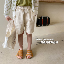 Shrimp paste hemp childrens clothing childrens shorts jeans summer new foreign style baby casual pants boys pants trendy
