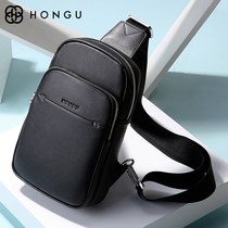 Red Valley leather mens breast bag leisure business outdoor zipper cowhide leather shoulder backpack men Korean version of small shoulder bag tide