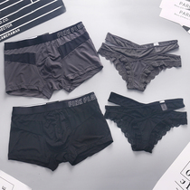 Couple underwear ins Hong Kong counter Ice Silk cute creative sexy temptation underwear mens and womens hot lace suit