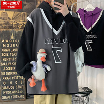 Fat sister sweater womens loose Korean fake two-piece top plus fat plus size womens thin plus velvet sports jacket