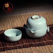 Ru kiln tea set fast guest Cup travel portable set Tianqing Ru porcelain open piece a pot and a cup of kung fu tea set ceramics