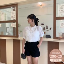 King grape embroidered doll collar plus size shirt Female fat mm thin summer sweet age-reducing short-sleeved top cardigan