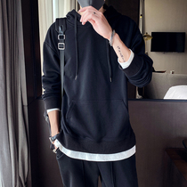 Tide Cards Autumn winter leave Two Lianhood headsets Mens pure color Jane about 100 hitch Korean version Trend Long sleeves T-shirt blouses