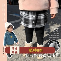 L mom girl fake two-piece culottes winter new plus velvet female baby leggings wild Western style childrens long pants