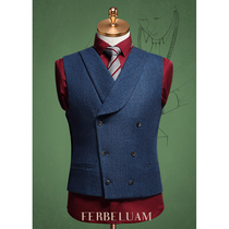 Verberland American vintage plaid heavy tweed waistcoat woolen slim vest men double-breasted horse clip