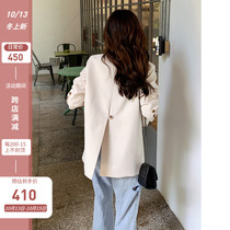 Beige blazer womens autumn 2021 Korean casual loose casual small double-breasted suit women