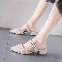 Baotou sandals female 2021 new fairy wind with a shoe two wear thick heel Mueller single shoes wear sandals