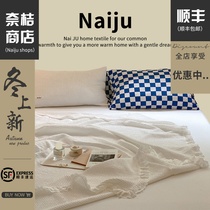 (Nai Orange Shop) coral fleece blanket flannel sofa thin blanket bed with cotton waffle blanket