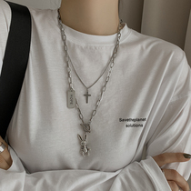 Cross tide hip hop sweater chain long Joker stack wear necklace female 2021 New light luxury niche choker
