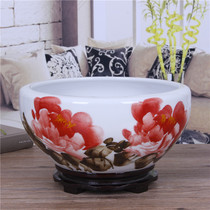 Jingdezhen ceramic fish tank Water lily bowl Lotus hand-painted lotus cylinder Large fish basin turtle cylinder ornaments Feng Shui fortune