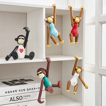 Nordic ins Creative Wooden Monkey Ornament Bedroom Desktop Home Décor Cute Cartoon Hanging Pendant