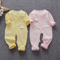 Baby spring and autumn clothes one-piece clothes cotton 6-9 months female baby Princess climbing clothes ha clothes 3 childrens pajamas winter thin
