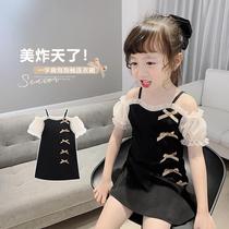 Girls dress 2021 new summer dress Korean version of shoulder bubble sleeve skirt bow net gauze princess dress