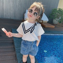 Childrens clothing 2021 new childrens shirt summer thin girls college style shirt baby Foreign style short sleeve coat tide