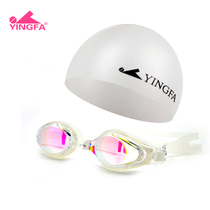 Yingfa goggles womens waterproof and anti-fog swimming glasses High-definition large frame myopia goggles swimming cap set swimming equipment