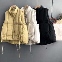 Winter stand-up collar drawstring thickened down cotton vest vest female Korean loose solid color sleeveless short warm vest