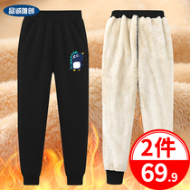 Boy plus velvet pants 2021 new autumn and winter tide big childrens cotton pants childrens clothing boy one padded leggings