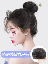 Real hair meatball head wig ring female fluffy lazy hair ornaments ancient style natural bud head flower plate hair artifact wig bag
