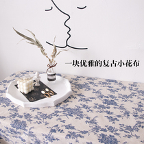 Retro blue floral cloth ins Wind niche rose picnic cloth photography background photo table cloth cotton linen tea table cloth