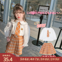 Little pudding baby baby childrens clothing 2021 New Girls College style set baby spring and autumn children Foreign style two-piece set