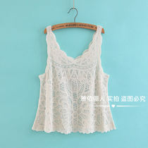 Summer V-collar bottoming small Sling short embroidered hollow lace wear loose Joker vest female solid color