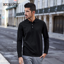 Kuegou Men Long Sleeve Polo Shirts Mens Clothing Spring Fashion Business Casual Black Turnover T-shirts 88018