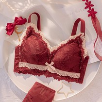 red underwear wedding bride zodiac year tiger suit bra women's big breast small breastless steel bra fashion