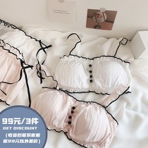 Autumn and winter Japanese cotton bandeau underwear set girl bra no rim home pajamas night clothes sweet bra Q