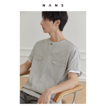 (NANS) Round neck multi-POCKET poplin SHORT-sleeved SHIRT SHORT-SLEEVE POCKET SHIRT