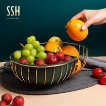 Fruit basket home living room modern double basket fruit basin Nordic iron creative simple fruit plate snack storage basket