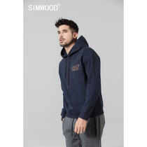 Simwood Jianmu mens simple autumn new youth leisure trend behind the printed hooded pullover sweater men