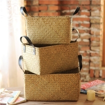 Seaweed woven storage basket Rattan woven bamboo woven grass woven kitchen bathroom portable storage basket Hanging basket basket frame basket