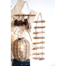 JK Mu space retro natural birch wooden stick Wall wall hanging hemp rope wooden ladder decoration hanging logo hanging