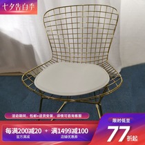 Nordic ins grid chair Net red wrought iron makeup chair Metal creative makeup chair Golden backrest chair dressing stool