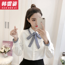  Long-sleeved bow shirt womens 2021 spring and autumn new junior high school and high school students Korean version of the small fresh bottoming shirt tide