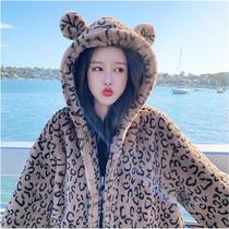 2021 autumn and winter cute hooded bear ears plush thickened coat Otter rabbit hair BAO WEN fur coat female soft sister