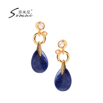sumni shimini european and American wind 18K bag gold 925 silver drop green gold stone earrings earrings female