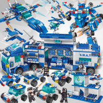 Childrens LEGO deformation toy King Kong robot building blocks assembly puzzle force brain multi-function police car model