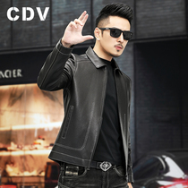 Goat deer pattern leather Haining youth leather leather mens casual leather jacket lapel short thin autumn jacket trend