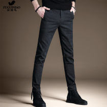 Rich Bird Casual Pants Woolen Men's Korean Fashion Joker Black Slim Fit Fashion Mid-waist Small Foot Long Pants