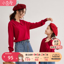 Inmann boy costume girl red sweater parent-child dress mother and daughter dress dawning new child knitted shirt in spring and autumn 2023