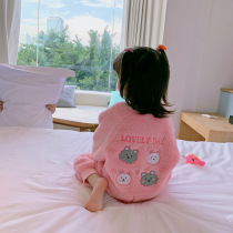 Hong Kong pretty girl girls one-piece pajamas 2020 new winter clothes baby anti-kick sleeping bag childrens warm pajamas Z