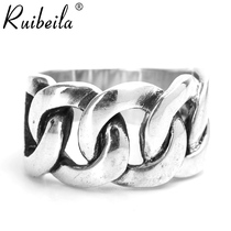 ruibeila925 silver personality chain ring retro Thai silver boys wide face ring Japanese and Korean pop silver ring